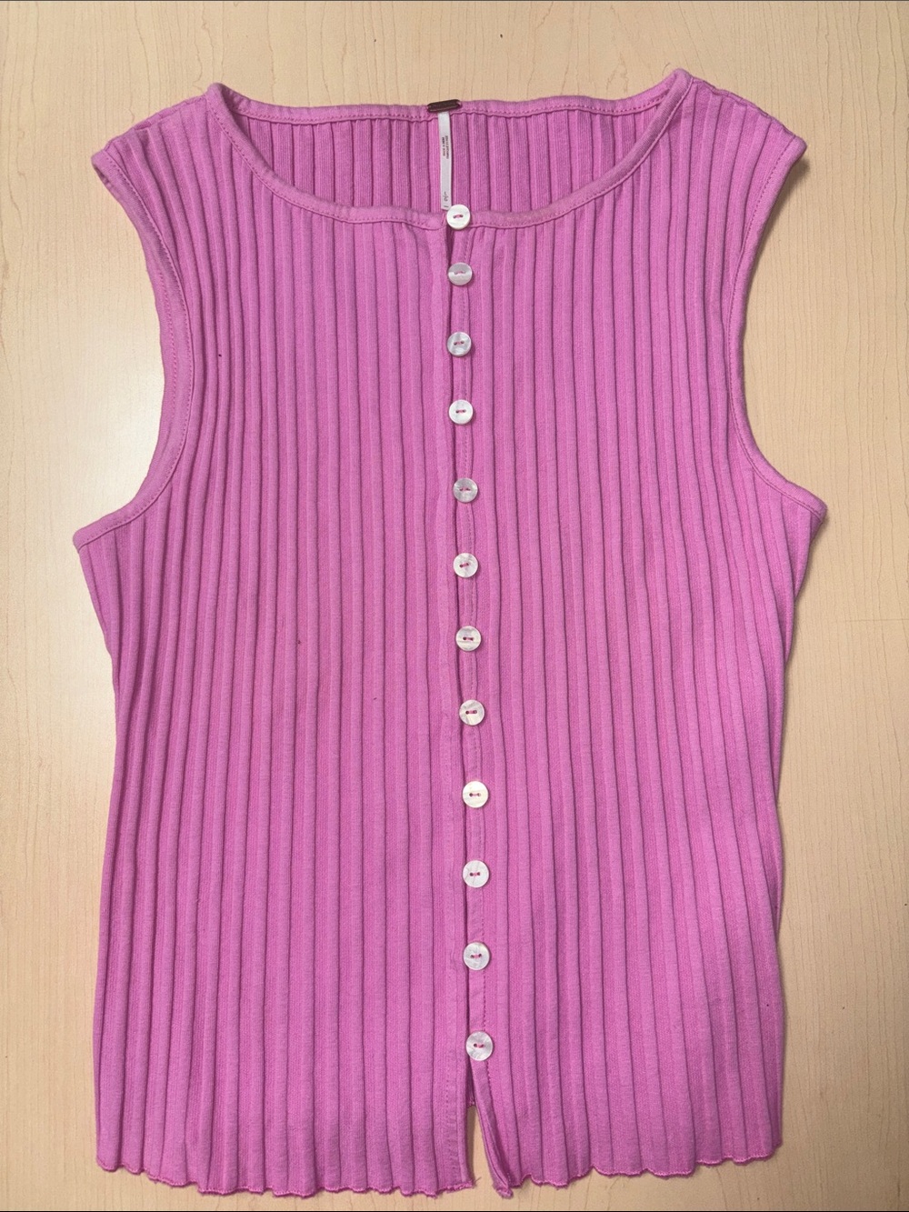 Free People Tilly Rib Button-Up Top Pink Size Large